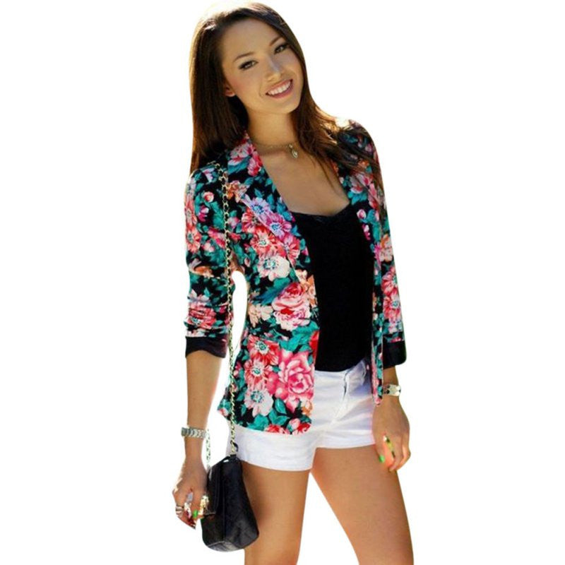 Casual Women One Button Jacket Slim Casual Business Blazer Suit Floral Coat Outwear-Dollar Bargains Online Shopping Australia