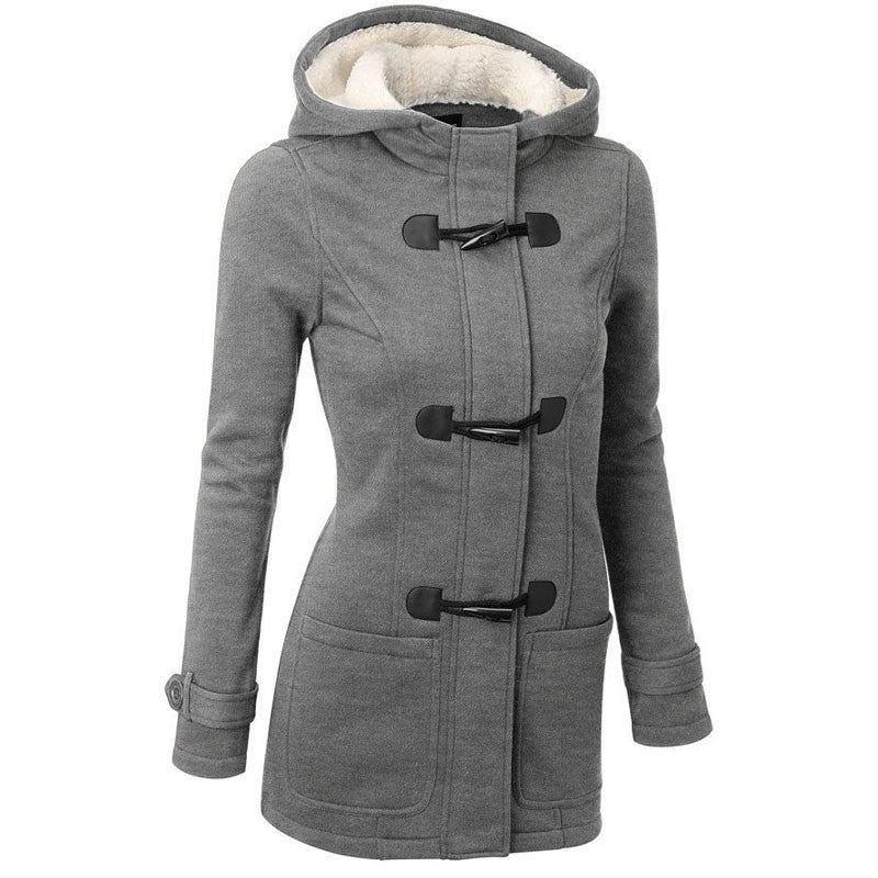 Winter Coat Women Fashion Women Wool Blends Slim Hooded Collar Zipper Horn Button Long Coats Outerwear special button-Dollar Bargains Online Shopping Australia