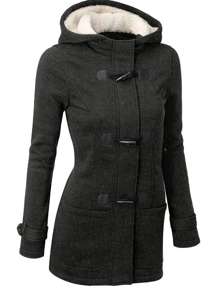 Winter Coat Women Fashion Women Wool Blends Slim Hooded Collar Zipper Horn Button Long Coats Outerwear special button-Dollar Bargains Online Shopping Australia