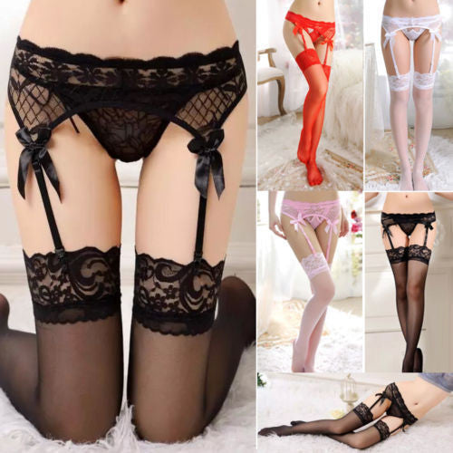 Sexy Women's Sheer Lace Top Thigh-Highs Stockings & Garter Belt Suspender Set-Dollar Bargains Online Shopping Australia