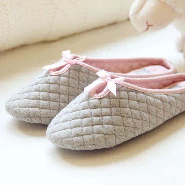 Cute Bowtie Winter Women Home Slippers For Indoor Bedroom House Soft Bottom Cotton Warm Shoes Adult Guests Flats Christmas Gift-Dollar Bargains Online Shopping Australia