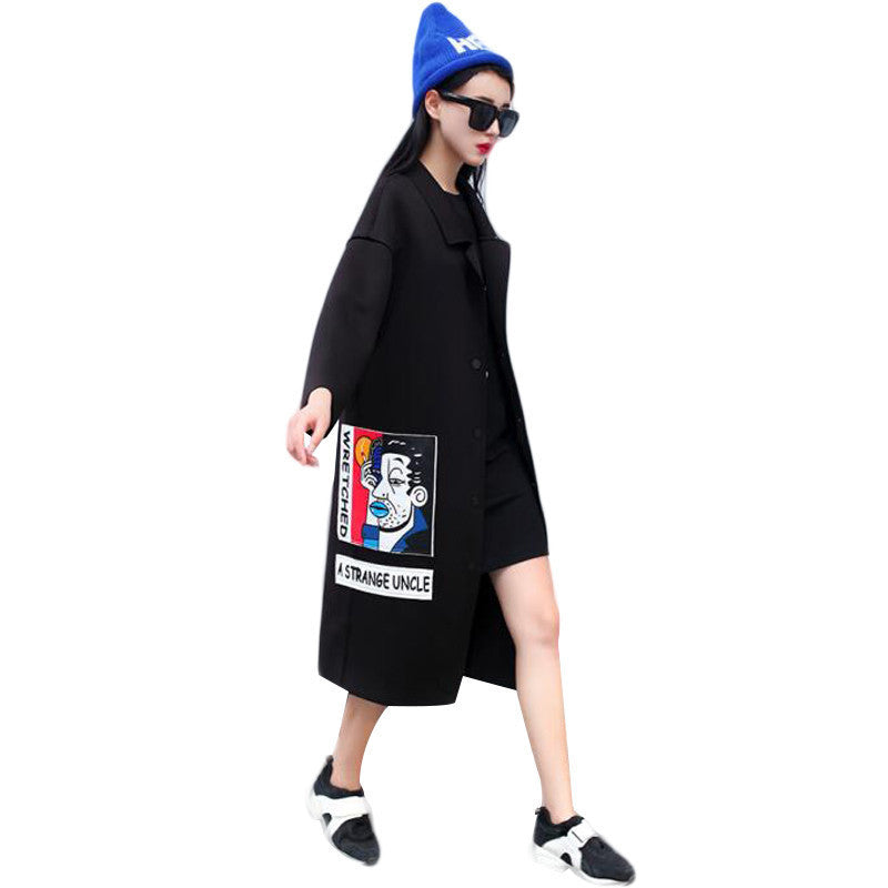 Spring Fashion/Casual Women's Trench Coat Long Outerwear Cartoon Loose Clothes Single Breasted Vestidos Plus Size-Dollar Bargains Online Shopping Australia