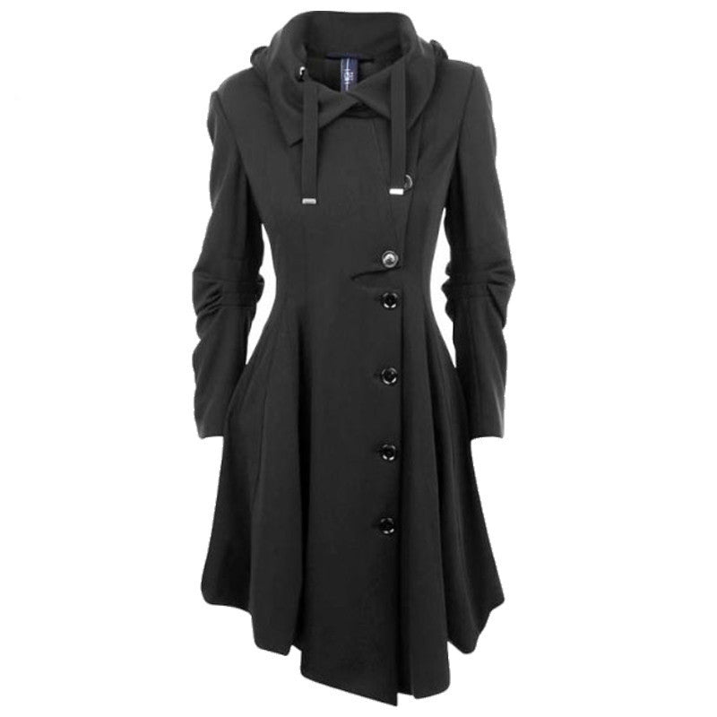 Asymmetric Black Coat Stand Collar Long Sleeve Women Overcoat Elegant Single-Breasted Long Sleeve Slim Fall Winter-Dollar Bargains Online Shopping Australia