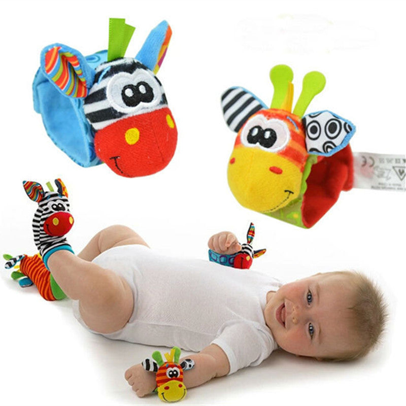 4Pcs(2Pcs Socks+2Pcs Wrists) Infant Baby Kids Sock And Wrist Rattles Cute Intellectual Developmental Toys Animal-Dollar Bargains Online Shopping Australia