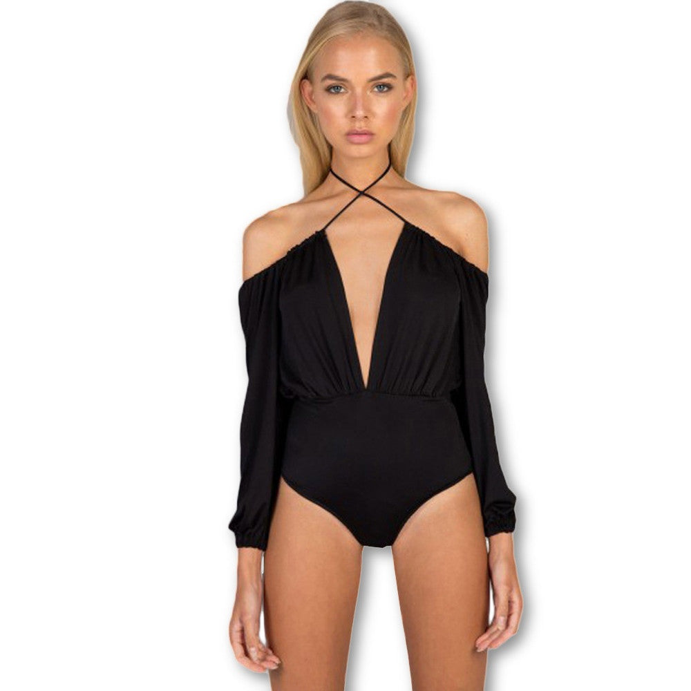 adjustable off shoulder deep v neck jumpsuit backless bodycon women rompers fitted beachwear bodysuit-Dollar Bargains Online Shopping Australia