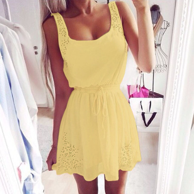 Lovesky Summer White And Yellow Pink Women Casual Dresses Sleeveless Cocktail Short Mini Dress-Dollar Bargains Online Shopping Australia