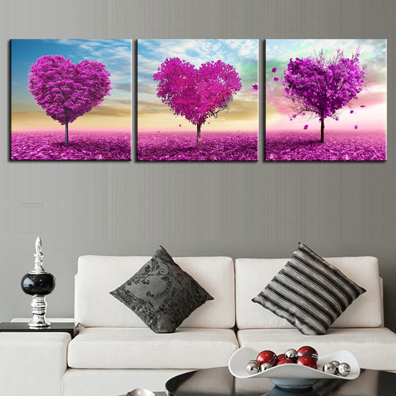 Unframed 3 sets Canvas Painting Purple Loving Heart Trees Art Picture Home Decor On Canvas Modern Wall Prints Artworks-Dollar Bargains Online Shopping Australia