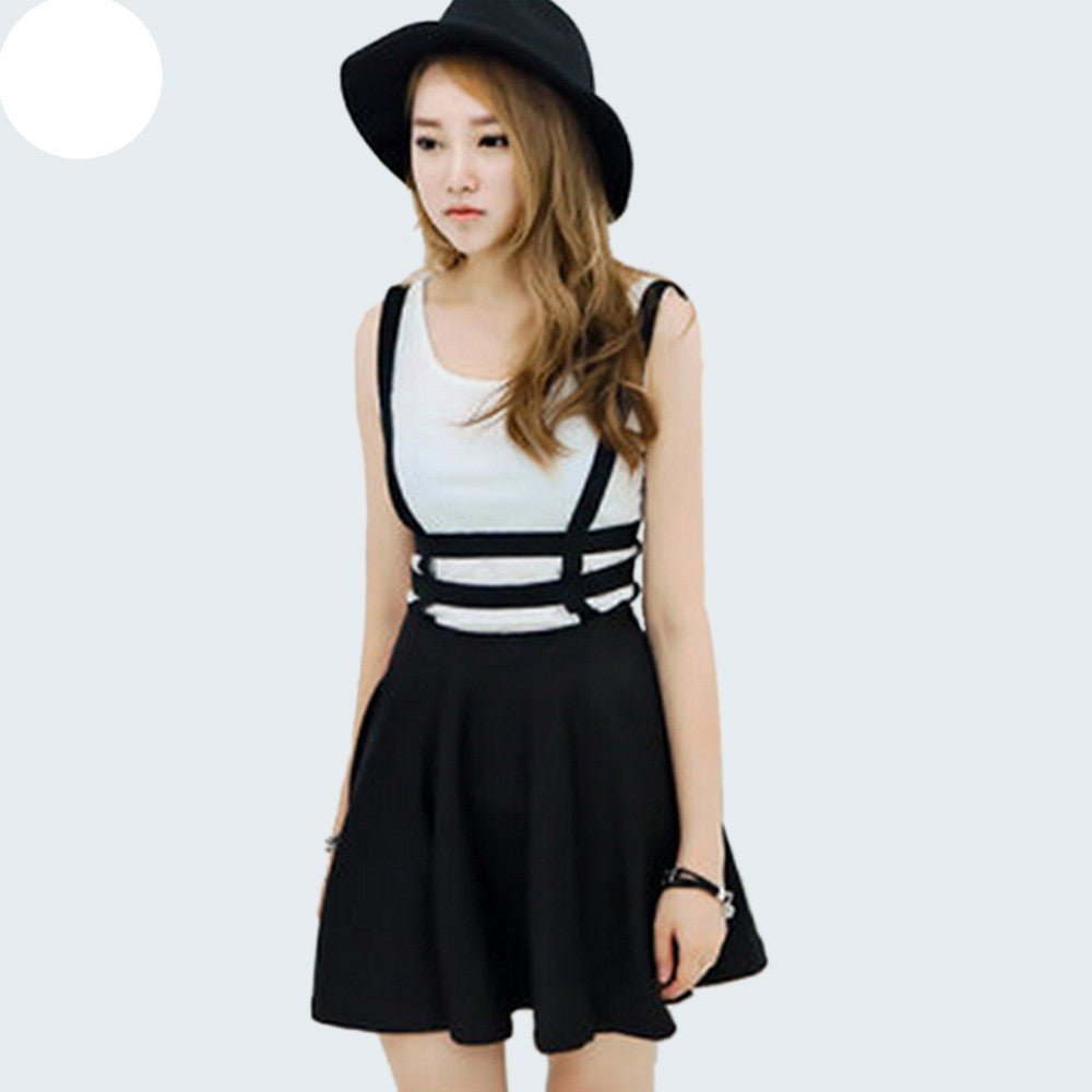 Preppy Style Suspender Skirts Women Girl Ruffles Skater Pleated Short Braces Skirt Back Zipper Hollow Out Skirt B2# 41-Dollar Bargains Online Shopping Australia