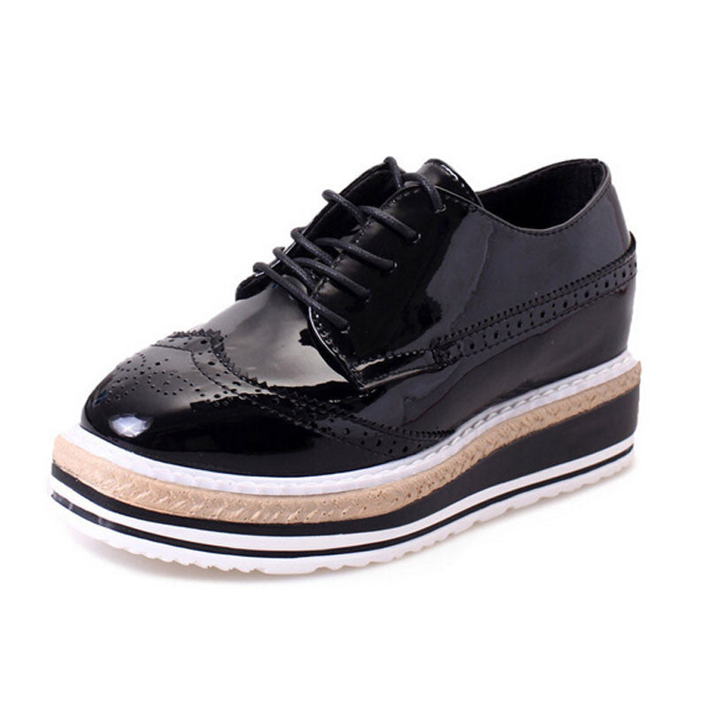 Women Creepers Platform Shoes Patent Leather Oxfords Spring Flats Casual Lace-Up Women Brogue Shoes 3D07-Dollar Bargains Online Shopping Australia