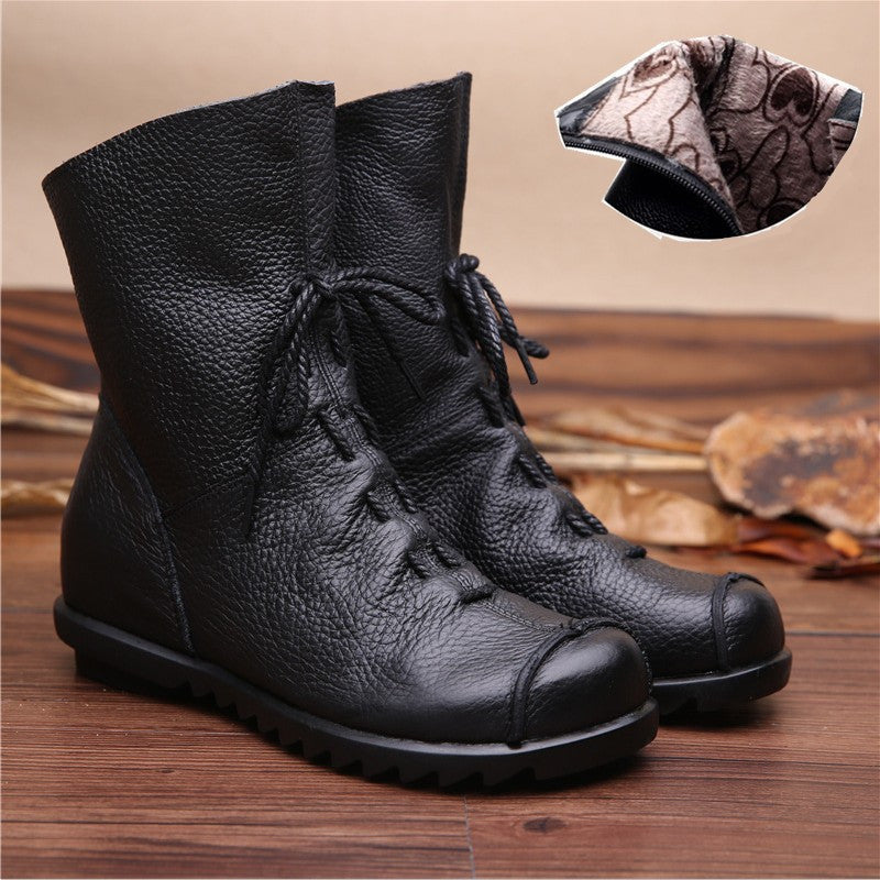 High Quality Women Genuine Leather Boots Casual Ladies Martin Shoes Winter Flat Boots Push large size-Dollar Bargains Online Shopping Australia