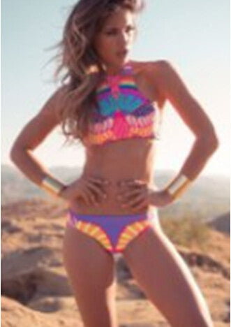 Sexy Aztec High neck cropped top swimsuit junior Bikini Brazilian Retro Print Biquini Bodycon Padded Halter Swimming Suit-Dollar Bargains Online Shopping Australia