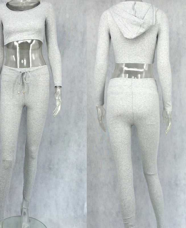 fashion cotton two pieces set women club wear clothing crop tops and pencil pants long sleeve two pieces outfits-Dollar Bargains Online Shopping Australia