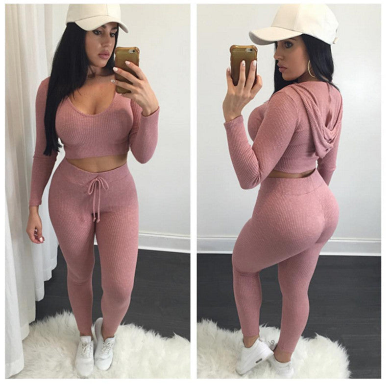 fashion cotton two pieces set women club wear clothing crop tops and pencil pants long sleeve two pieces outfits-Dollar Bargains Online Shopping Australia