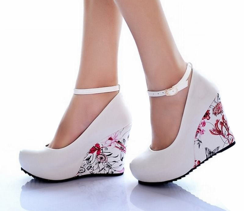 Fashion Ankle Strap High Wedges Platform Summer Pumps For Women Casual Elegant Flower Print Wedges Platform Shoes mary jane-Dollar Bargains Online Shopping Australia