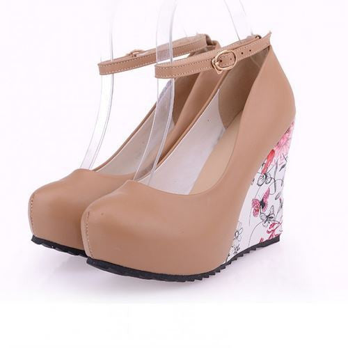 Fashion Ankle Strap High Wedges Platform Summer Pumps For Women Casual Elegant Flower Print Wedges Platform Shoes mary jane-Dollar Bargains Online Shopping Australia