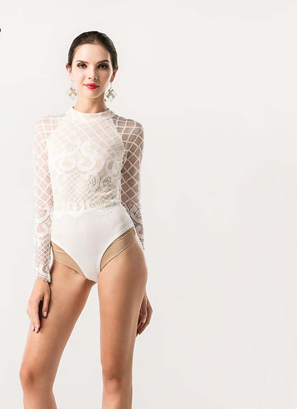 Missord Sexy O-neck long-sleeved Lace stitching bodysuit playsuit FT5191-Dollar Bargains Online Shopping Australia