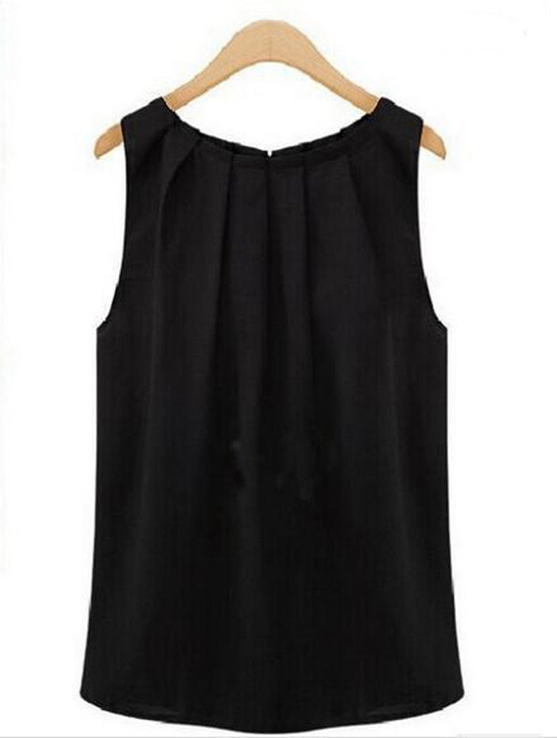 Summer Plus Size Women Cropped Chiffon Blouses Tops Vest Tank Black White Shirt Casual-Dollar Bargains Online Shopping Australia