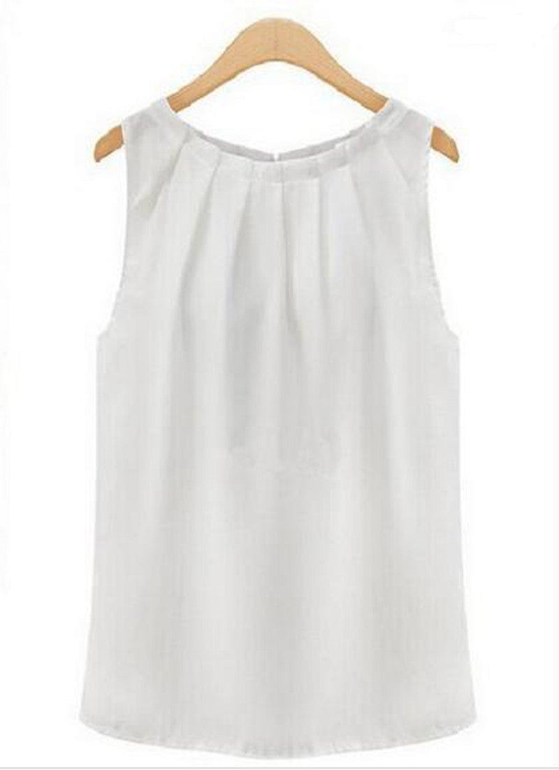 Summer Plus Size Women Cropped Chiffon Blouses Tops Vest Tank Black White Shirt Casual-Dollar Bargains Online Shopping Australia
