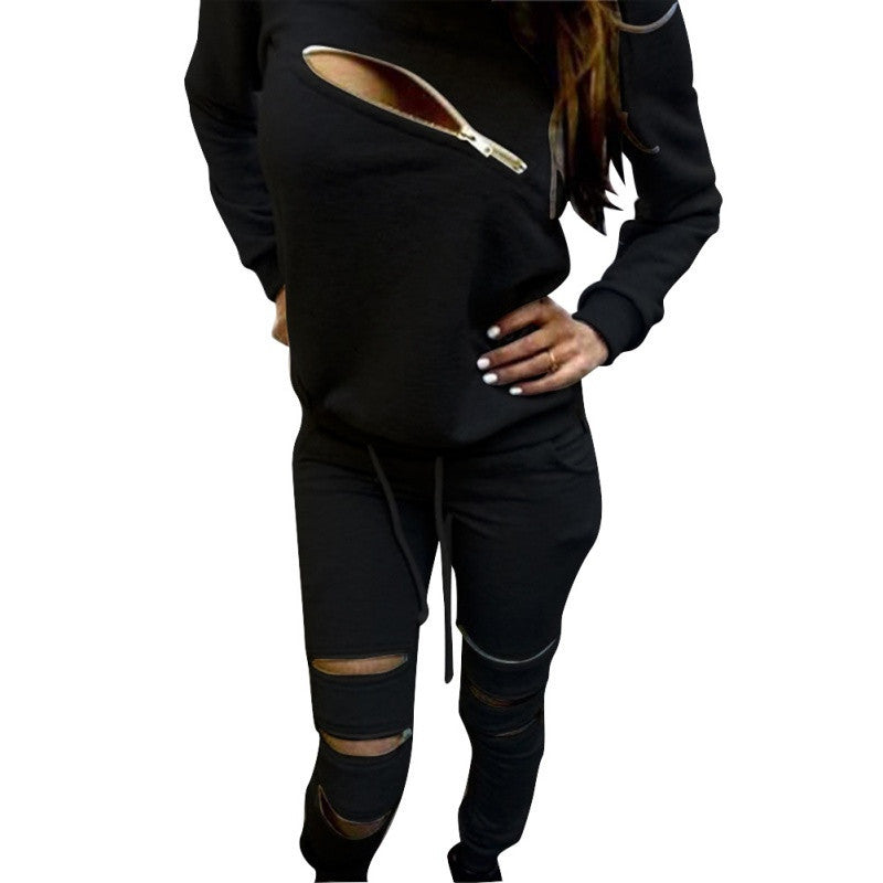 2PCS SET Women Tracksuit Zip Design Sweatsuit Pullover+ Pants Hoodie Suit-Dollar Bargains Online Shopping Australia