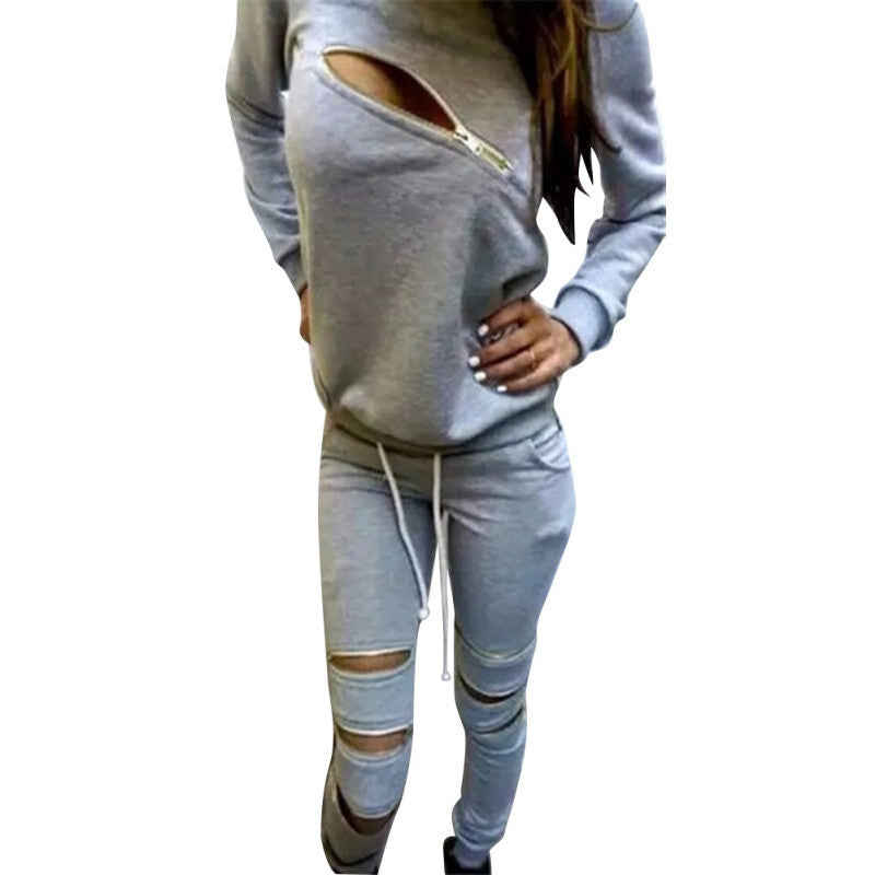 2PCS SET Women Tracksuit Zip Design Sweatsuit Pullover+ Pants Hoodie Suit-Dollar Bargains Online Shopping Australia