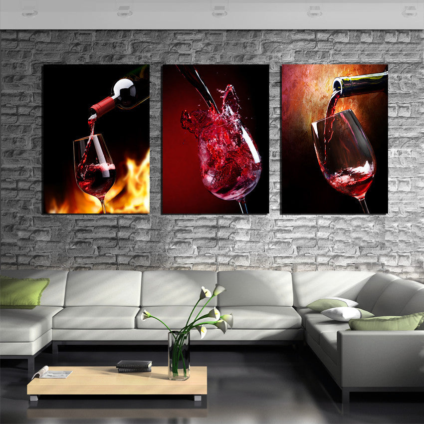 3 Piece Modern Kitchen Canvas Paintings Red Wine Cup Bottle Wall Art Oil Painting Set Bar Dinning Room Decor Pictures No Frame-Dollar Bargains Online Shopping Australia