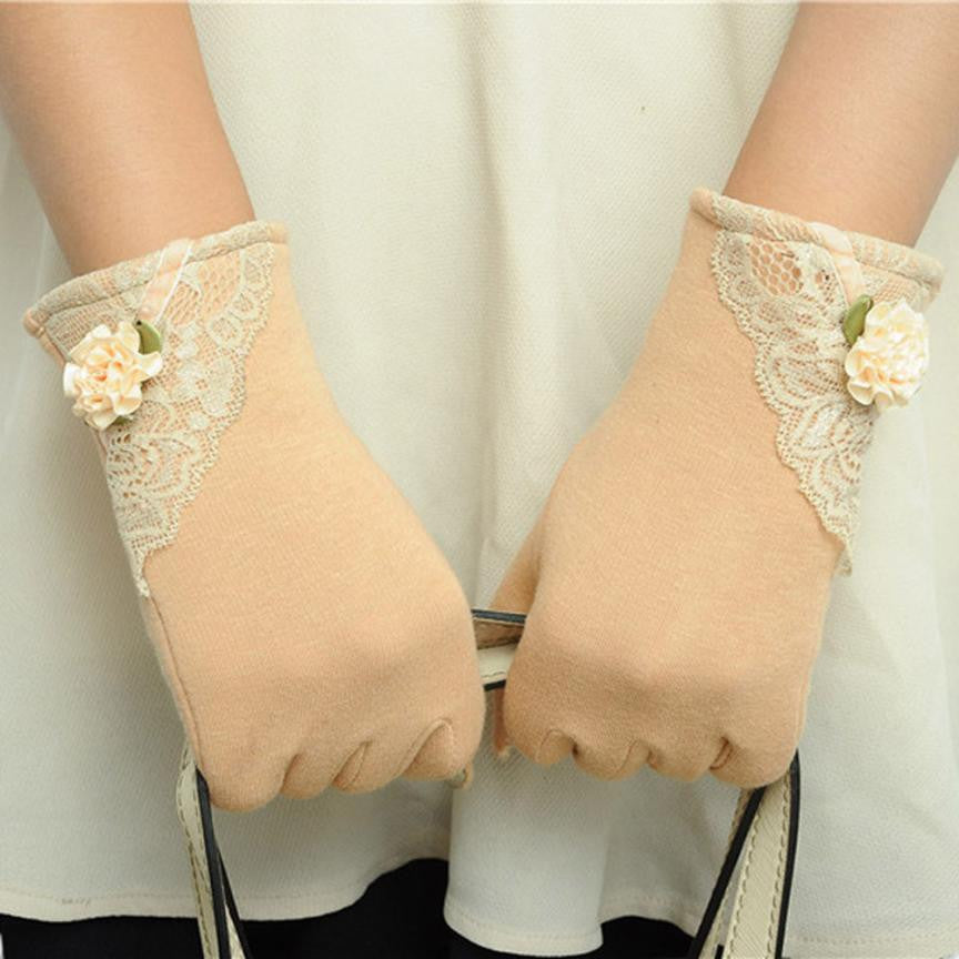 Womens Lace Gloves Winter Warm Wrist Gloves Ladies Touch Screen Mittens Cotton Leather Gloves For Women eldiven YL15-Dollar Bargains Online Shopping Australia