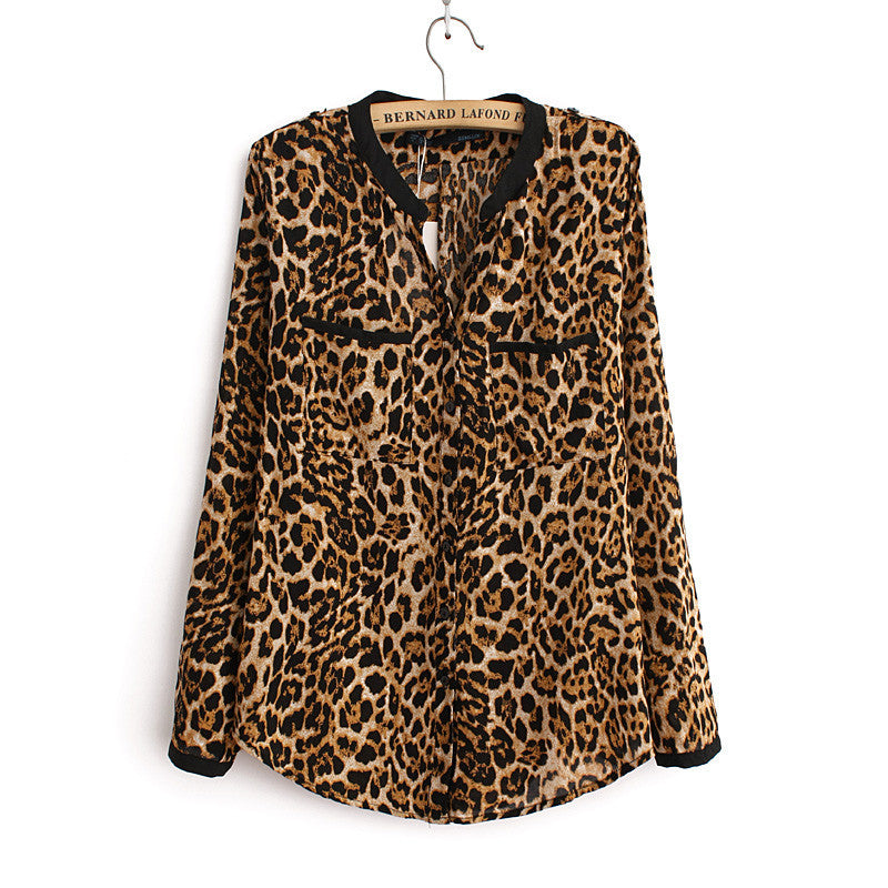 Women Blouse Leopard Print Shirt Long sleeve V -Neck Top Loose Blouses Plus Size Chiffon Shirt Camisa Feminina Clothing-Dollar Bargains Online Shopping Australia