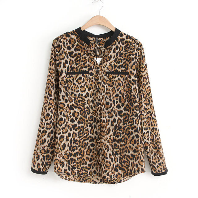 Women Blouse Leopard Print Shirt Long sleeve V -Neck Top Loose Blouses Plus Size Chiffon Shirt Camisa Feminina Clothing-Dollar Bargains Online Shopping Australia