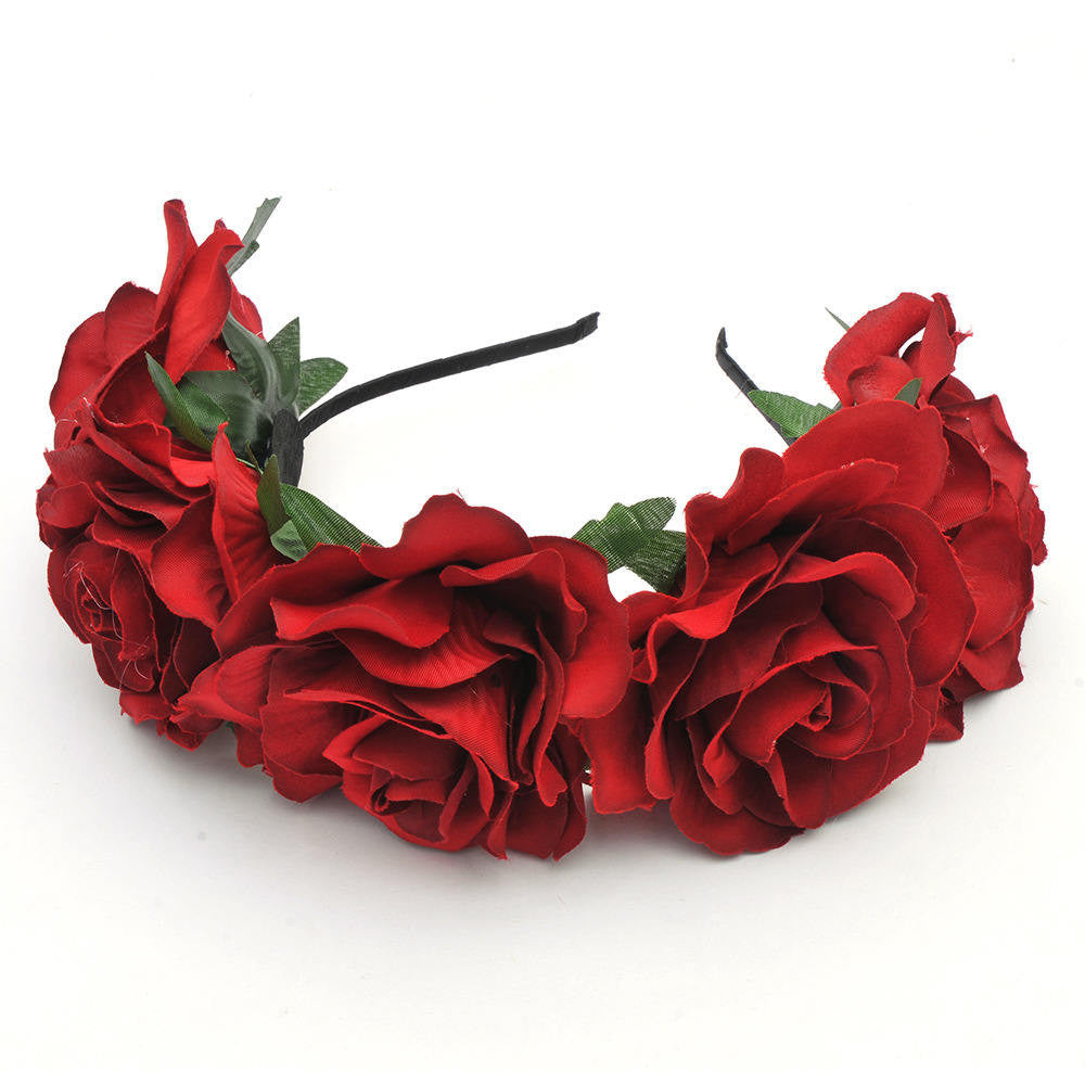 Bride women Rose Flower crown Hairband Wedding Flower Garland Headband Festival flower wreath Elastic Headdress Hair Accessories-Dollar Bargains Online Shopping Australia