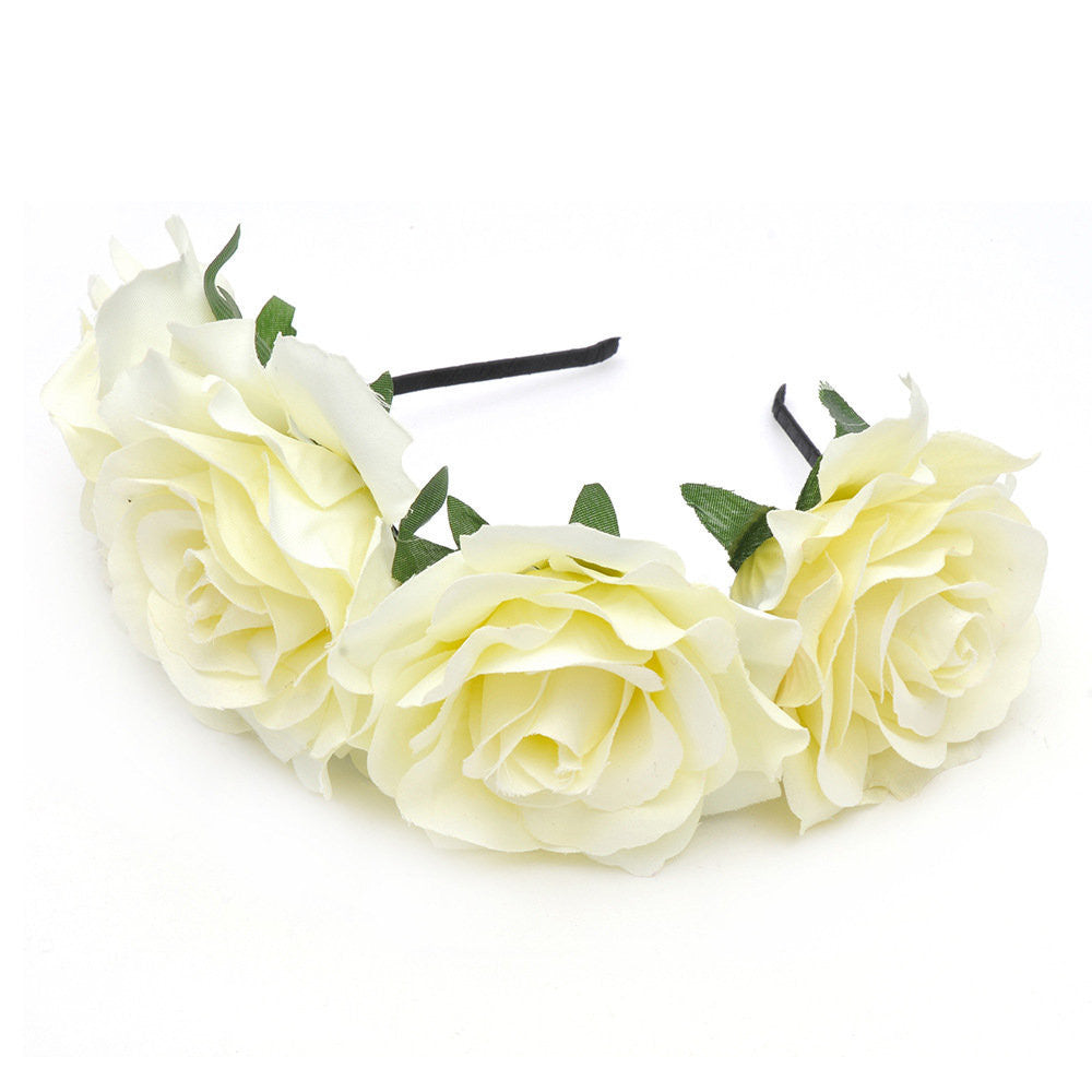 Bride women Rose Flower crown Hairband Wedding Flower Garland Headband Festival flower wreath Elastic Headdress Hair Accessories-Dollar Bargains Online Shopping Australia