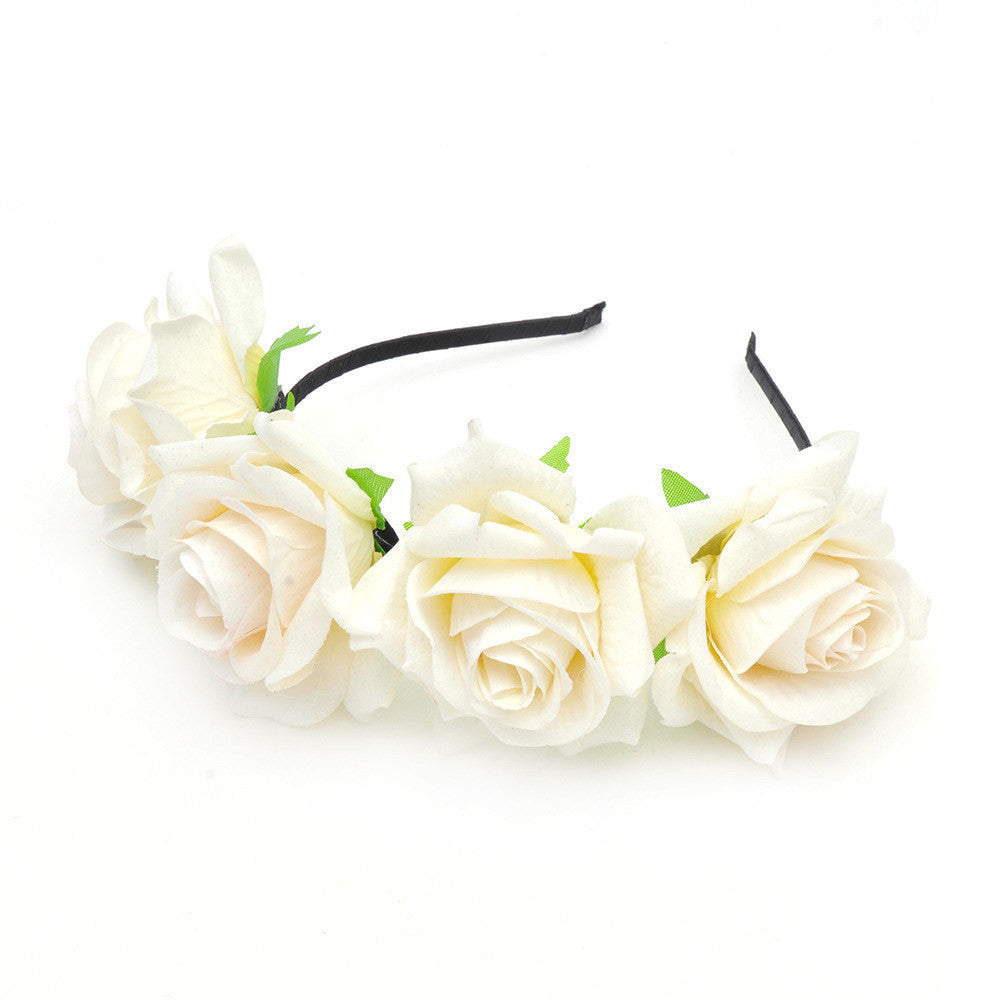 Bride women Rose Flower crown Hairband Wedding Flower Garland Headband Festival flower wreath Elastic Headdress Hair Accessories-Dollar Bargains Online Shopping Australia