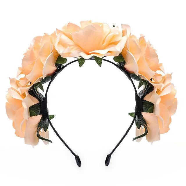 Bride women Rose Flower crown Hairband Wedding Flower Garland Headband Festival flower wreath Elastic Headdress Hair Accessories-Dollar Bargains Online Shopping Australia