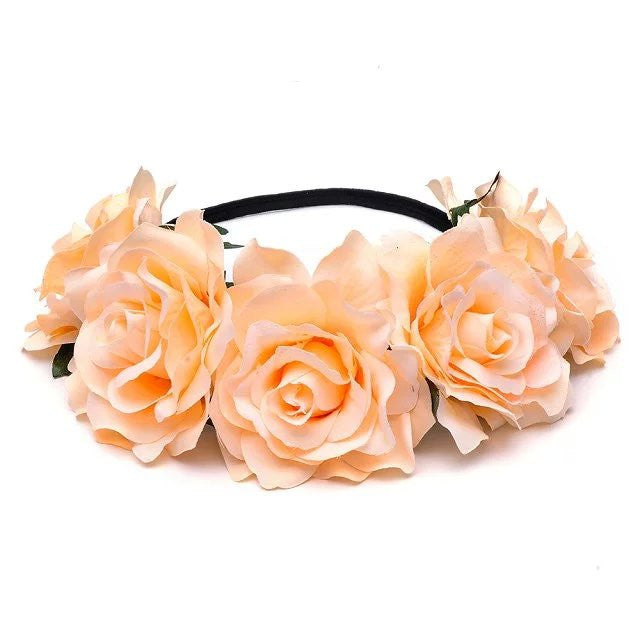 Bride women Rose Flower crown Hairband Wedding Flower Garland Headband Festival flower wreath Elastic Headdress Hair Accessories-Dollar Bargains Online Shopping Australia