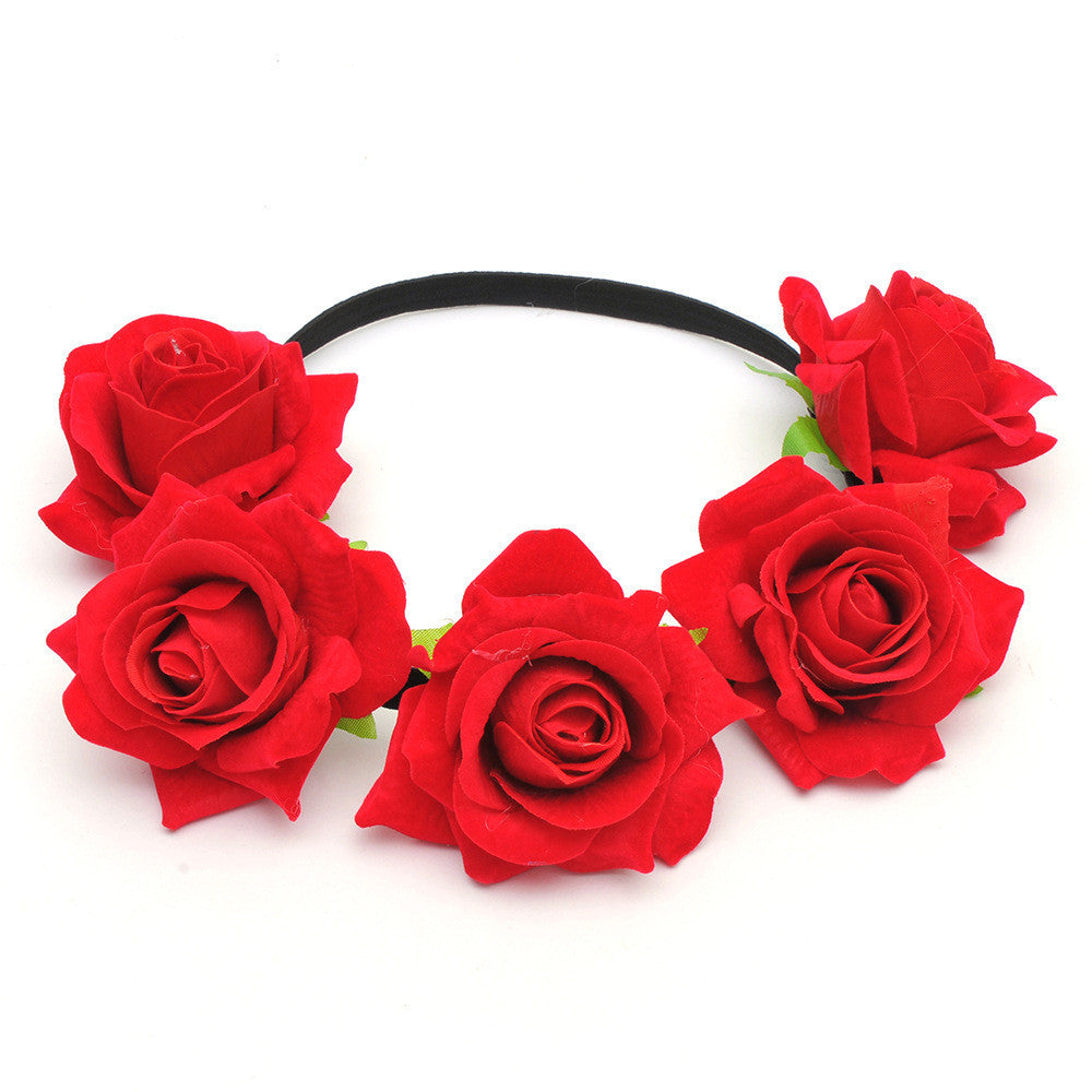 Bride women Rose Flower crown Hairband Wedding Flower Garland Headband Festival flower wreath Elastic Headdress Hair Accessories-Dollar Bargains Online Shopping Australia