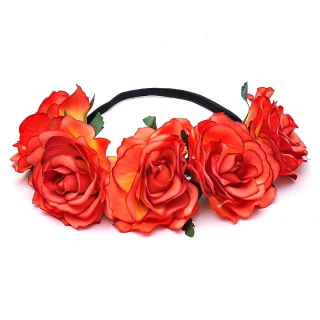 Bride women Rose Flower crown Hairband Wedding Flower Garland Headband Festival flower wreath Elastic Headdress Hair Accessories-Dollar Bargains Online Shopping Australia