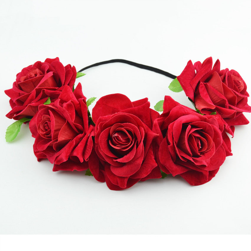 Bride women Rose Flower crown Hairband Wedding Flower Garland Headband Festival flower wreath Elastic Headdress Hair Accessories-Dollar Bargains Online Shopping Australia