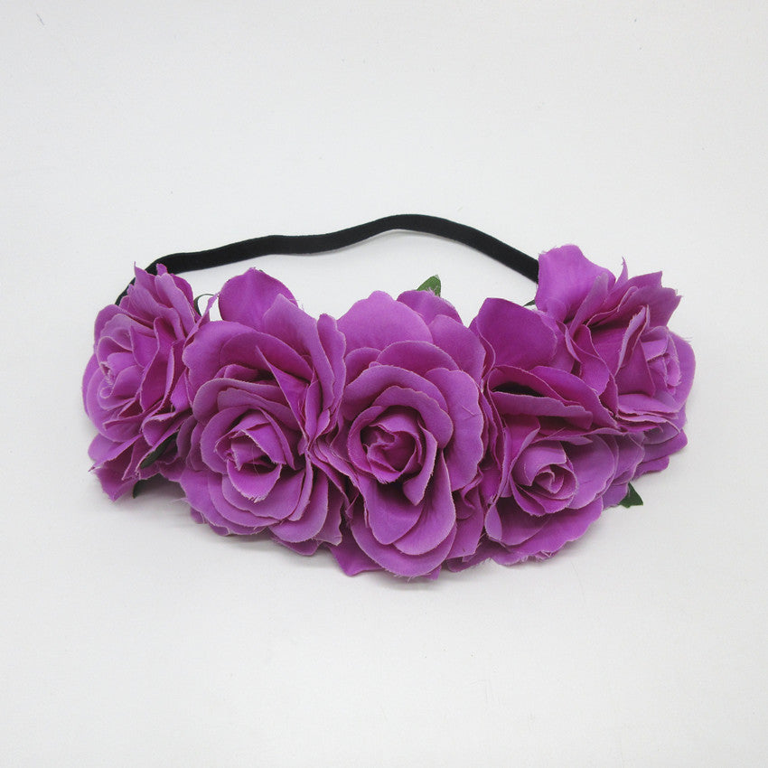 Bride women Rose Flower crown Hairband Wedding Flower Garland Headband Festival flower wreath Elastic Headdress Hair Accessories-Dollar Bargains Online Shopping Australia