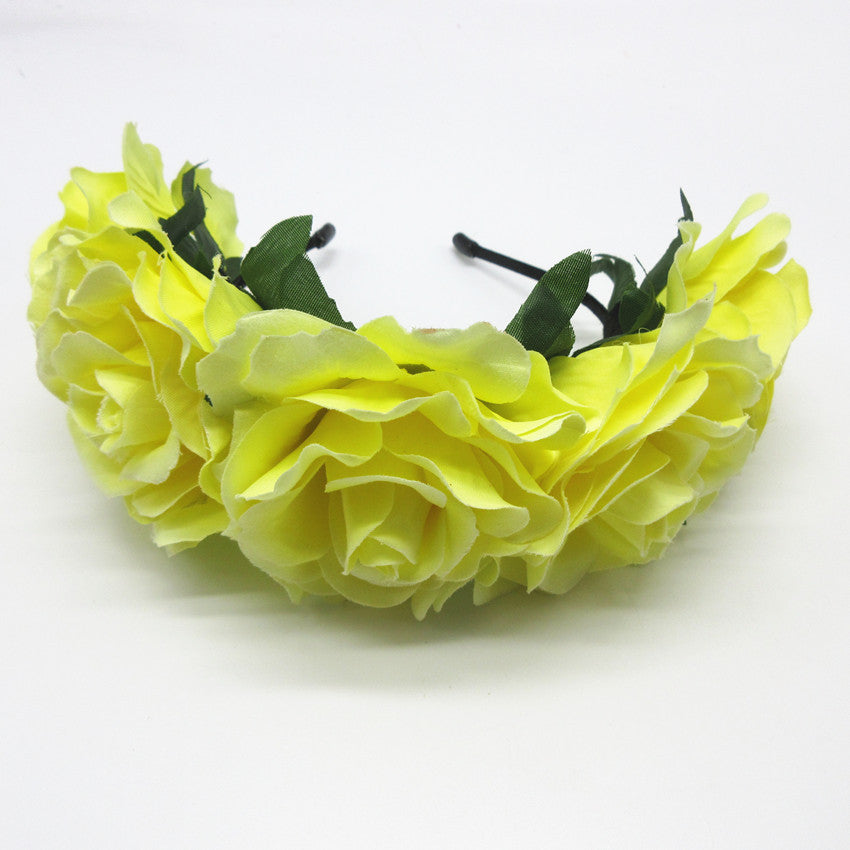 Bride women Rose Flower crown Hairband Wedding Flower Garland Headband Festival flower wreath Elastic Headdress Hair Accessories-Dollar Bargains Online Shopping Australia