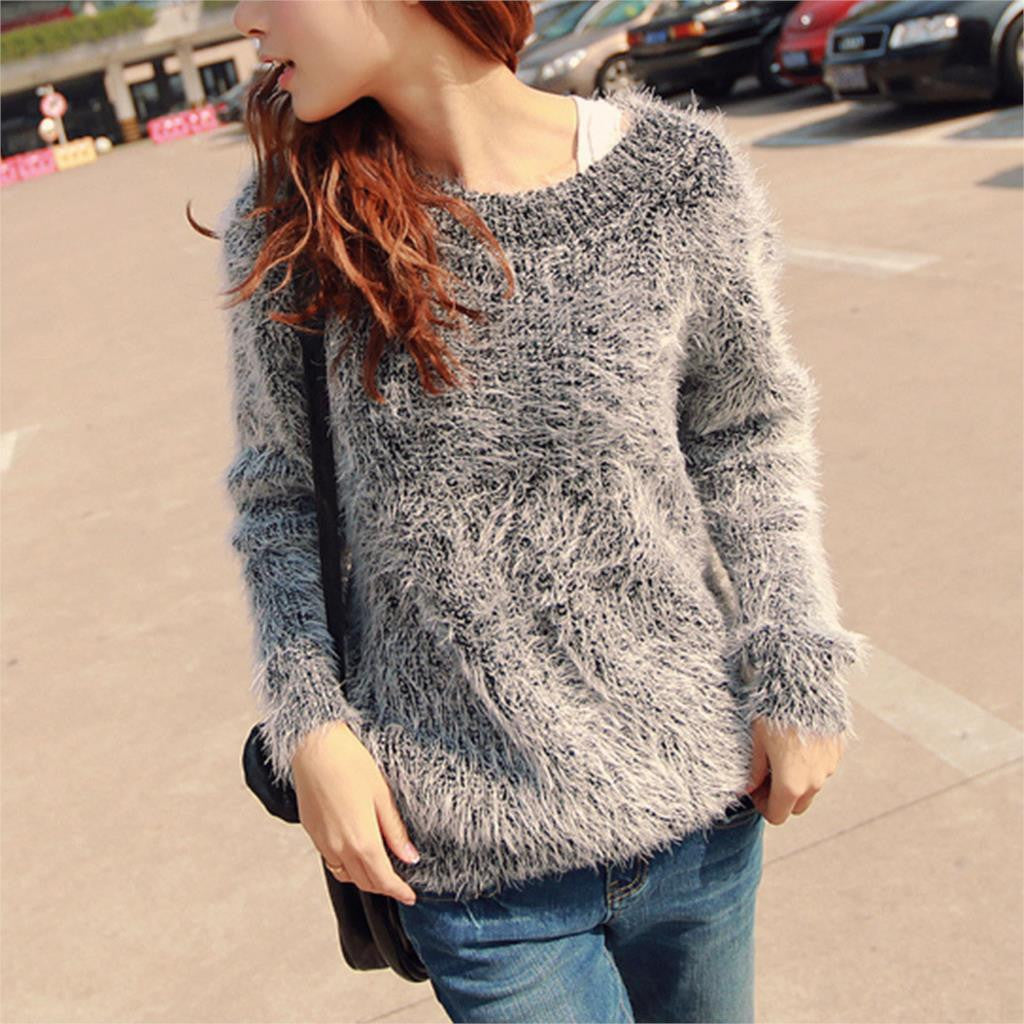 Autumn Winter Women Sweater Warm Mohair O Neck Women Pullover Long Sleeve Casual Loose Sweater Knitted Tops-Dollar Bargains Online Shopping Australia