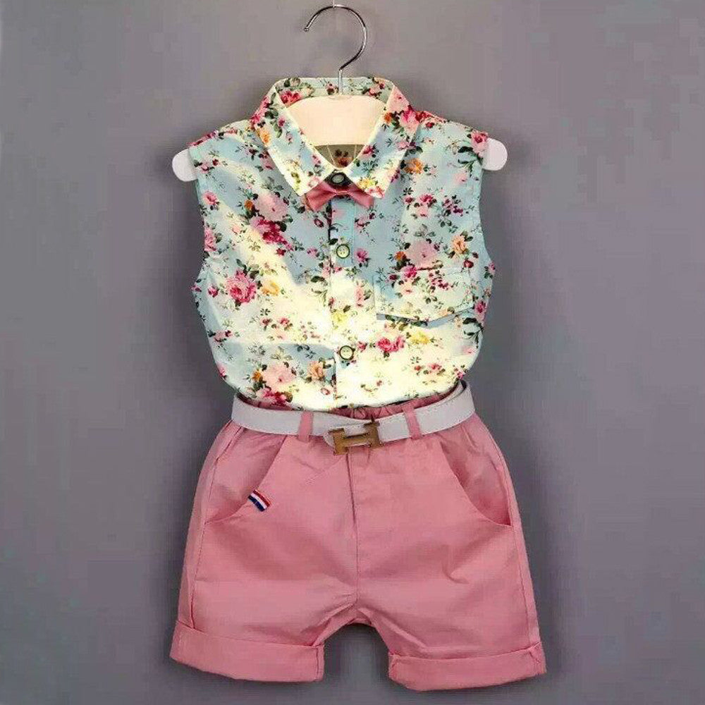 Girls Clothes Summer Brand Kids clothes Girls Clothing Sets casual Sleeveless Print t-Shirt+Shorts Suit Children Clothing-Dollar Bargains Online Shopping Australia