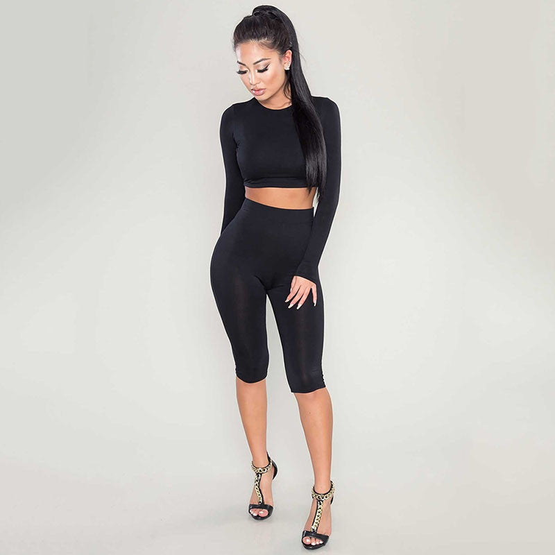 Winter Women Two Piece Bodycon Jumpsuit Knee Length Long Sleeve Black Playsuit Sexy Club Elegant Rompers And Jumpsuits-Dollar Bargains Online Shopping Australia