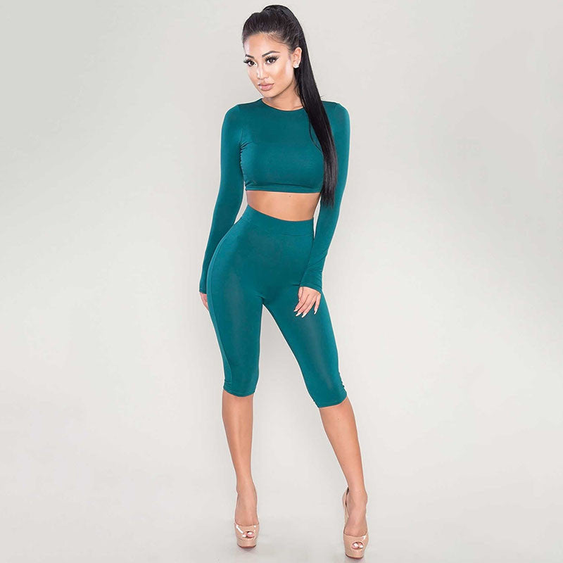 Winter Women Two Piece Bodycon Jumpsuit Knee Length Long Sleeve Black Playsuit Sexy Club Elegant Rompers And Jumpsuits-Dollar Bargains Online Shopping Australia