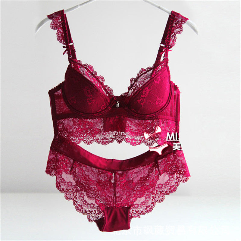 est Winter Wine Red Lace Bra Adjustment Ultra-thin Side Gathering Push Up Women's Bra Briefs Set Sexy Lace Underwear bra-Dollar Bargains Online Shopping Australia