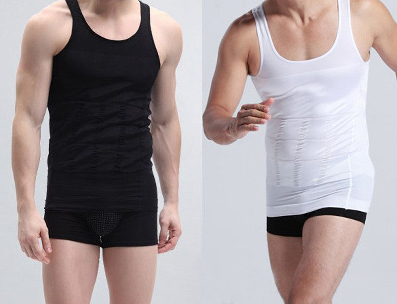 Men Slimming Slim Vest Shirt Corset Body Shaper Fatty Black White Underwear Stretchy Shapewear Tops Vests Firm Belly Girdle-Dollar Bargains Online Shopping Australia