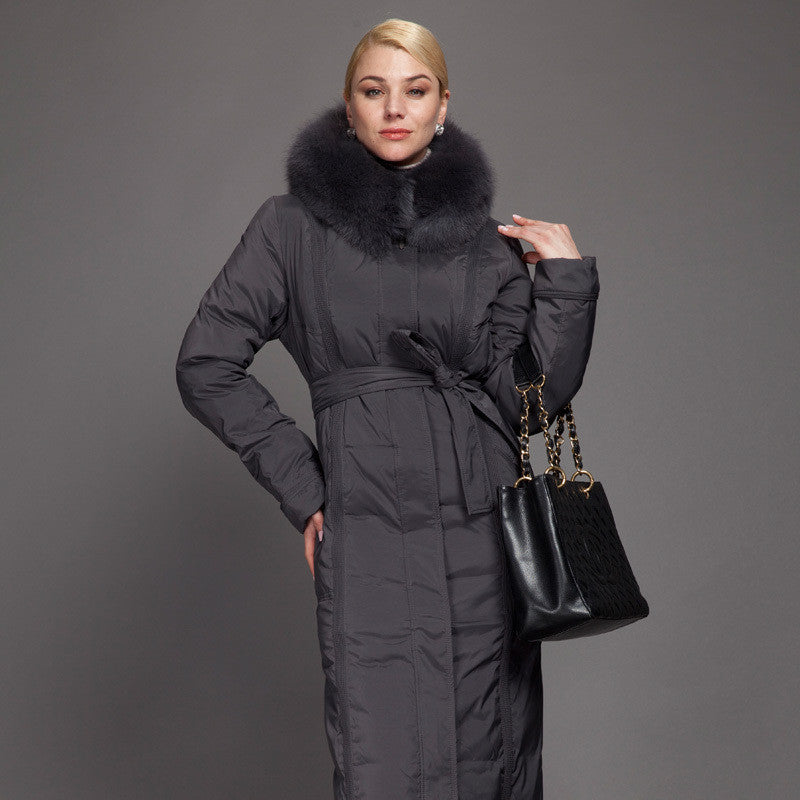Winter Long Down Women Jacket Longthen Slim Belt Coat Real Fox Collar Thick Big size 1A7155-1-Dollar Bargains Online Shopping Australia