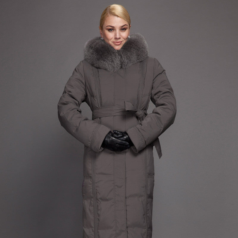 Winter Long Down Women Jacket Longthen Slim Belt Coat Real Fox Collar Thick Big size 1A7155-1-Dollar Bargains Online Shopping Australia