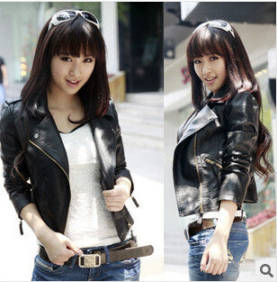 Autumn Women jacket pu fashion brand plus size black leather jacket European style oblique zipper motorcycle PU jacket-Dollar Bargains Online Shopping Australia