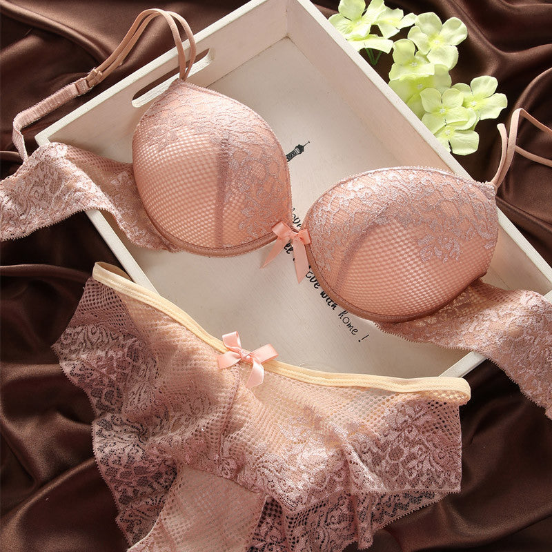 Fashion lace thin deep V-neck push up underwear vintage solid color bra set-Dollar Bargains Online Shopping Australia