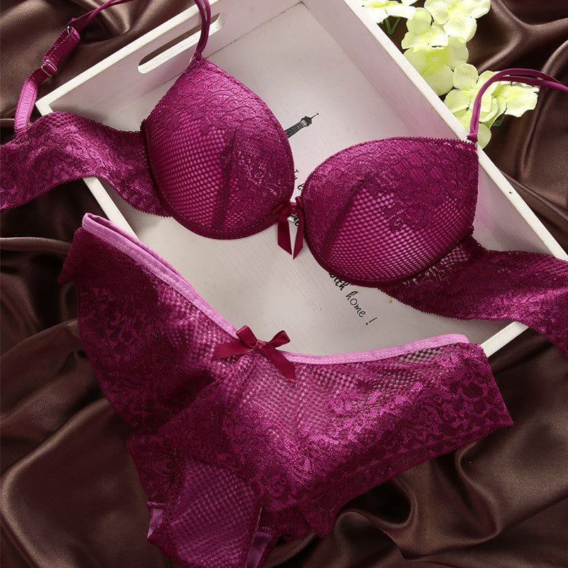 Fashion lace thin deep V-neck push up underwear vintage solid color bra set-Dollar Bargains Online Shopping Australia