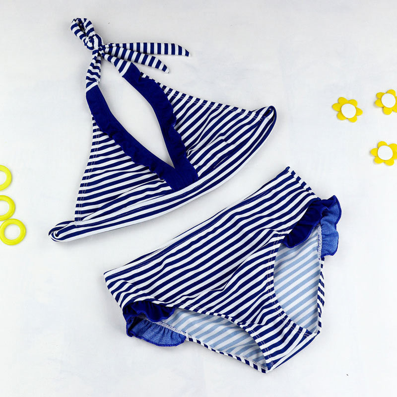 8-16Y Navy/Beach Baby Girl Bikini Swimsuits Child Bathing Set Stripe Halter Strap Falbala Swimwear Kids Biquini Infant-Dollar Bargains Online Shopping Australia